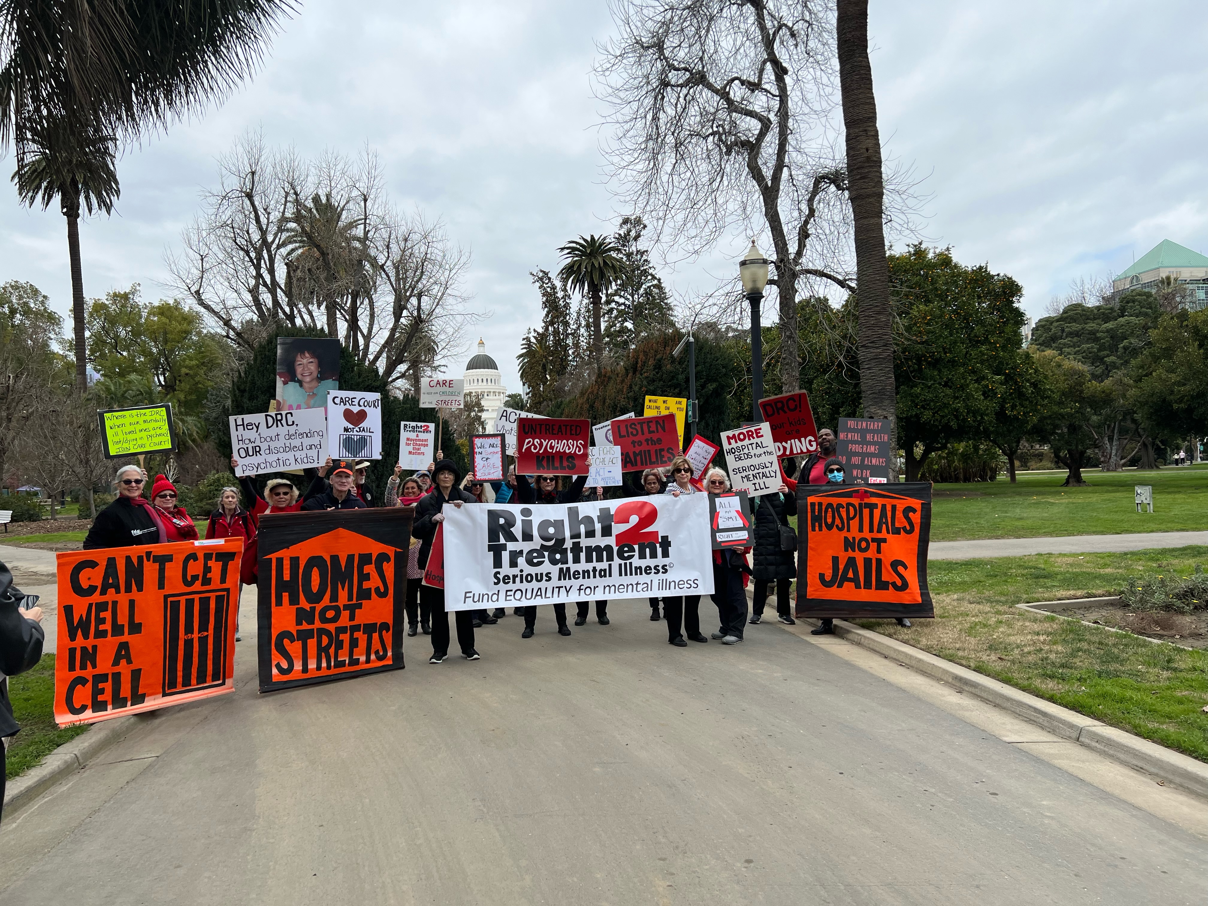 CARE Court demonstration, Sacramento, Feb 2023 (Photo by Linda Mimms)